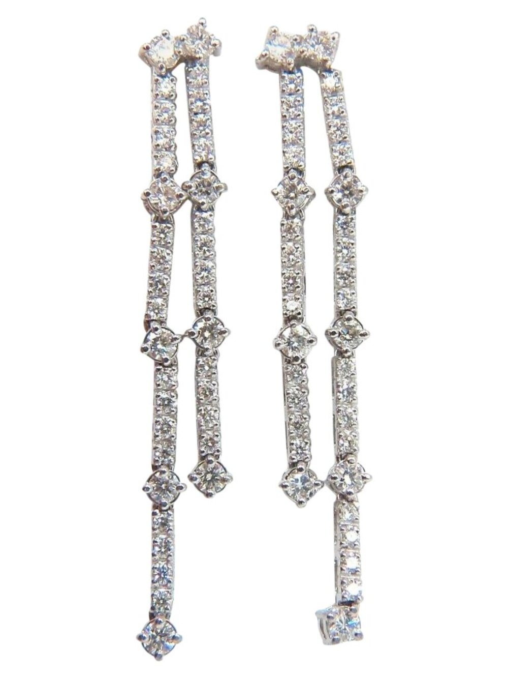 2.33ct natural round diamonds two rowed five tier dangle earrings 14kt*